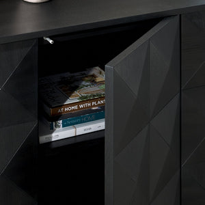 Safavieh PATTY 4-Door Sideboard - Modern Black Oak Storage Unit with Sculptural Diamond Relief Design SFV7225A