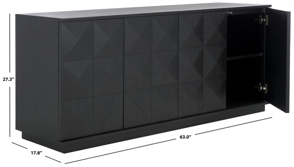 Safavieh PATTY 4-Door Sideboard - Modern Black Oak Storage Unit with Sculptural Diamond Relief Design SFV7225A