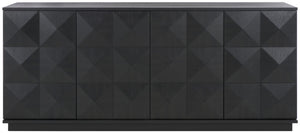 Safavieh PATTY 4-Door Sideboard - Modern Black Oak Storage Unit with Sculptural Diamond Relief Design SFV7225A