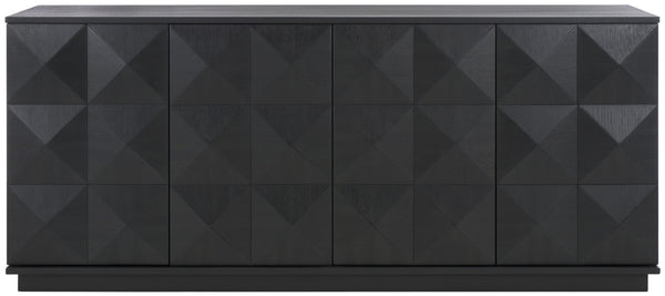 Safavieh PATTY 4-Door Sideboard - Modern Black Oak Storage Unit with Sculptural Diamond Relief Design SFV7225A