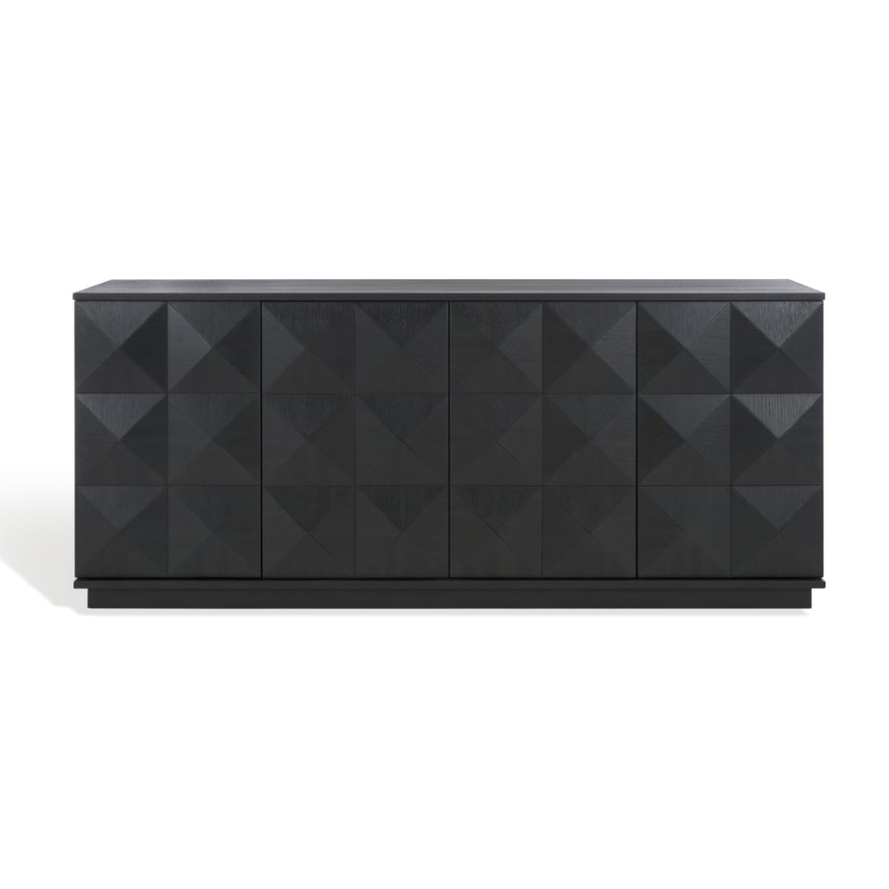 Safavieh PATTY 4-Door Sideboard - Modern Black Oak Storage Unit with Sculptural Diamond Relief Design SFV7225A