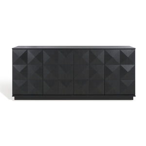 Safavieh PATTY 4-Door Sideboard - Modern Black Oak Storage Unit with Sculptural Diamond Relief Design SFV7225A