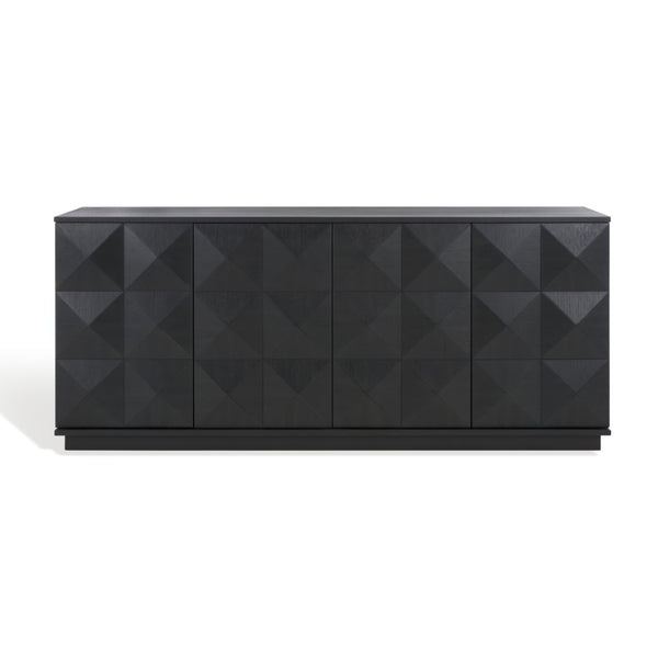 Safavieh PATTY 4-Door Sideboard - Modern Black Oak Storage Unit with Sculptural Diamond Relief Design SFV7225A
