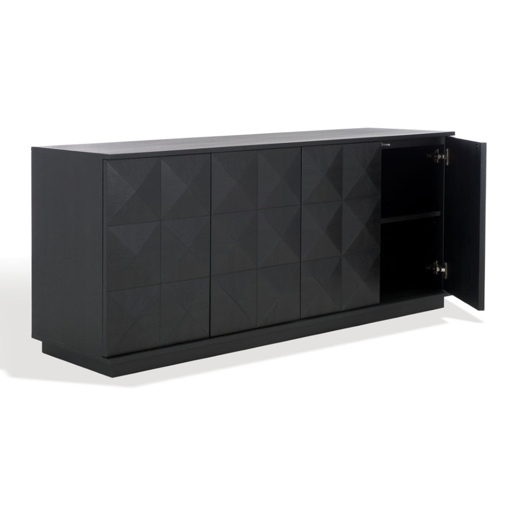 Safavieh PATTY 4-Door Sideboard - Modern Black Oak Storage Unit with Sculptural Diamond Relief Design SFV7225A
