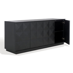 Safavieh PATTY 4-Door Sideboard - Modern Black Oak Storage Unit with Sculptural Diamond Relief Design SFV7225A