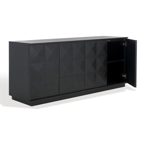 Safavieh PATTY 4-Door Sideboard - Modern Black Oak Storage Unit with Sculptural Diamond Relief Design SFV7225A