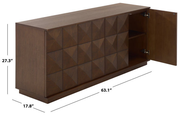 Patty Sculptural 4-Door Sideboard With Diamond-Relief Facade, Warm Wood Veneer, Spacious Storage