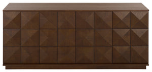 Patty Sculptural 4-Door Sideboard With Diamond-Relief Facade, Warm Wood Veneer, Spacious Storage