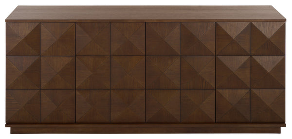Patty Sculptural 4-Door Sideboard With Diamond-Relief Facade, Warm Wood Veneer, Spacious Storage
