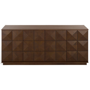Patty Sculptural 4-Door Sideboard With Diamond-Relief Facade, Warm Wood Veneer, Spacious Storage