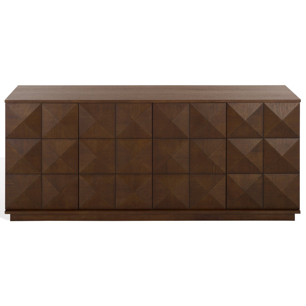 Patty Sculptural 4-Door Sideboard With Diamond-Relief Facade, Warm Wood Veneer, Spacious Storage