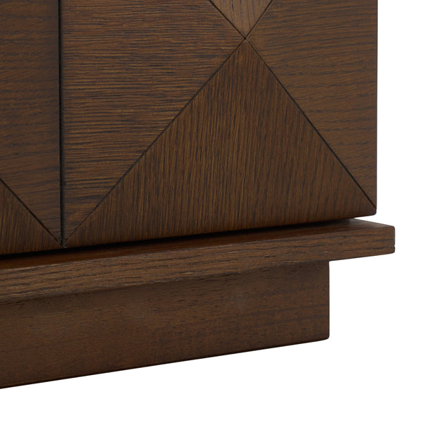 Patty Sculptural 4-Door Sideboard With Diamond-Relief Facade, Warm Wood Veneer, Spacious Storage