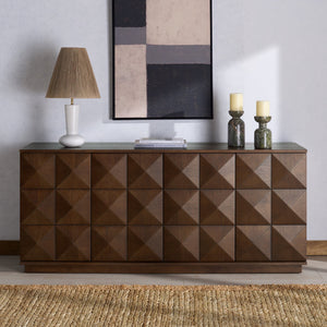 Patty Sculptural 4-Door Sideboard With Diamond-Relief Facade, Warm Wood Veneer, Spacious Storage