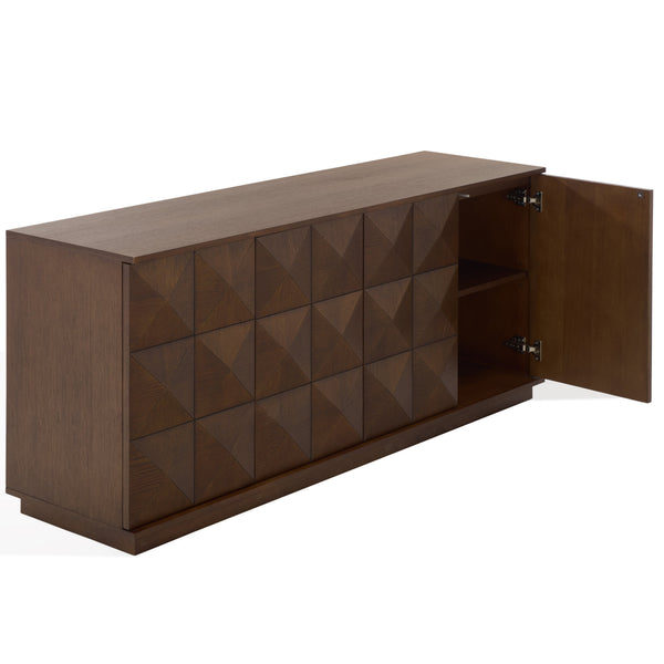 Patty Sculptural 4-Door Sideboard With Diamond-Relief Facade, Warm Wood Veneer, Spacious Storage