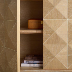 Patty Sculptural 4-Door Sideboard With Diamond-Relief Facade, Warm Wood Veneer, Spacious Storage