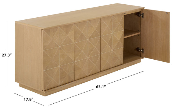 Patty Sculptural 4-Door Sideboard With Diamond-Relief Facade, Warm Wood Veneer, Spacious Storage