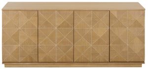Patty Sculptural 4-Door Sideboard With Diamond-Relief Facade, Warm Wood Veneer, Spacious Storage