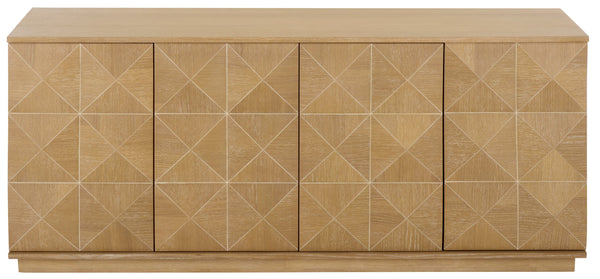 Patty Sculptural 4-Door Sideboard With Diamond-Relief Facade, Warm Wood Veneer, Spacious Storage