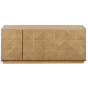 Patty Sculptural 4-Door Sideboard With Diamond-Relief Facade, Warm Wood Veneer, Spacious Storage