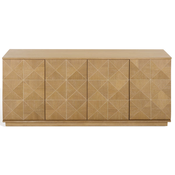Patty Sculptural 4-Door Sideboard With Diamond-Relief Facade, Warm Wood Veneer, Spacious Storage
