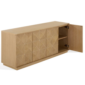 Patty Sculptural 4-Door Sideboard With Diamond-Relief Facade, Warm Wood Veneer, Spacious Storage
