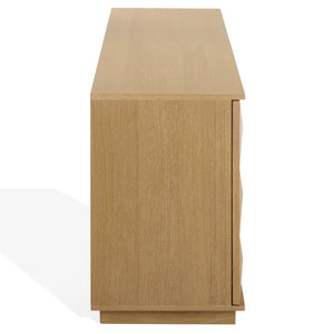 Patty Sculptural 4-Door Sideboard With Diamond-Relief Facade, Warm Wood Veneer, Spacious Storage
