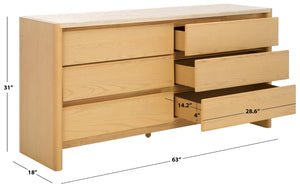 Safavieh BELLAROSE Dresser - Artisan Natural Travertine with Warm Ashwood, Six Spacious Drawers for Storage SFV7226A
