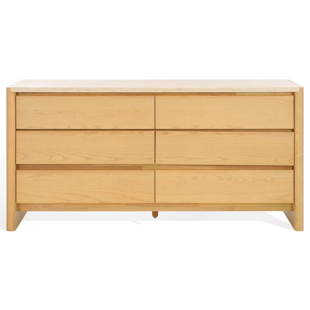 Safavieh BELLAROSE Dresser - Artisan Natural Travertine with Warm Ashwood, Six Spacious Drawers for Storage SFV7226A