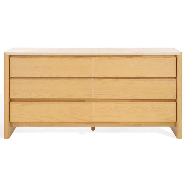 Safavieh BELLAROSE Dresser - Artisan Natural Travertine with Warm Ashwood, Six Spacious Drawers for Storage SFV7226A