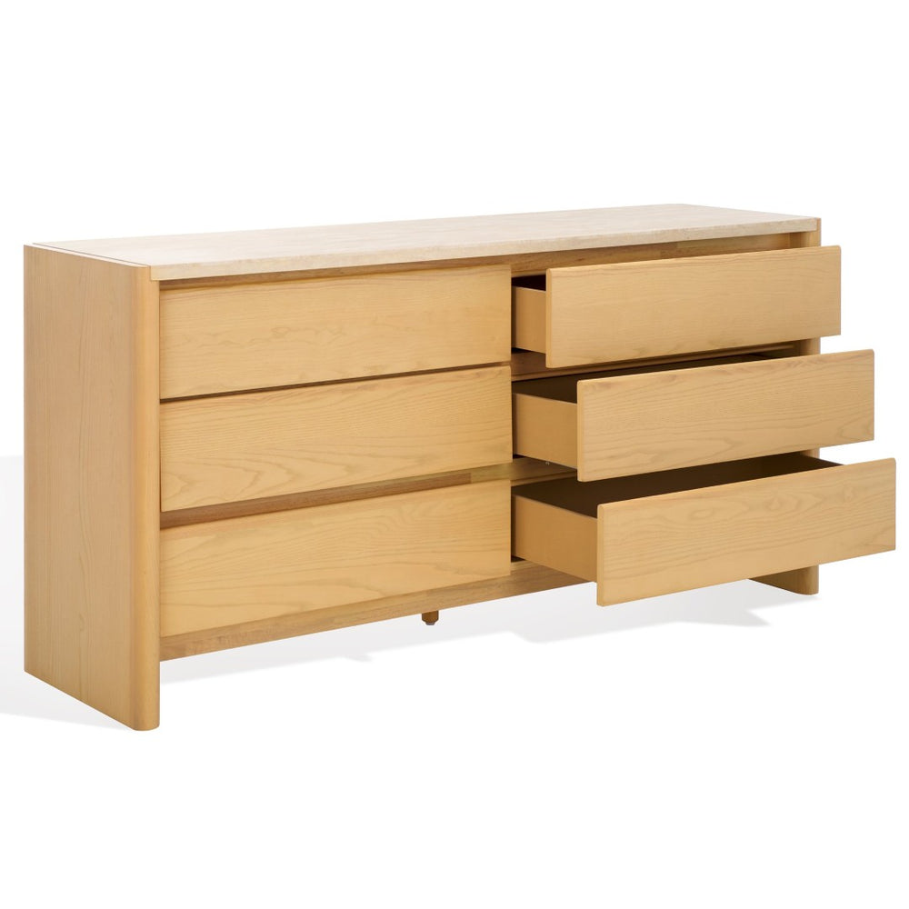 Safavieh BELLAROSE Dresser - Artisan Natural Travertine with Warm Ashwood, Six Spacious Drawers for Storage SFV7226A