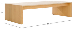 Safavieh BELLAROSE Travertine Coffee Table – Elegant Organic Design with Curved Ashwood Legs, 59" Wide SFV7228A