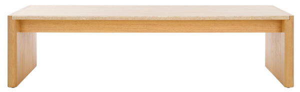 Safavieh BELLAROSE Travertine Coffee Table – Elegant Organic Design with Curved Ashwood Legs, 59" Wide SFV7228A