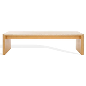 Safavieh BELLAROSE Travertine Coffee Table – Elegant Organic Design with Curved Ashwood Legs, 59" Wide SFV7228A
