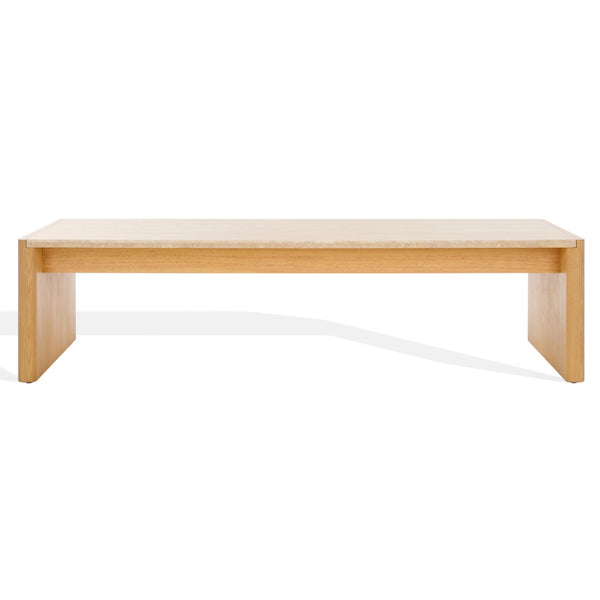Safavieh BELLAROSE Travertine Coffee Table – Elegant Organic Design with Curved Ashwood Legs, 59" Wide SFV7228A