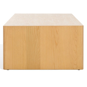 Safavieh BELLAROSE Travertine Coffee Table – Elegant Organic Design with Curved Ashwood Legs, 59" Wide SFV7228A