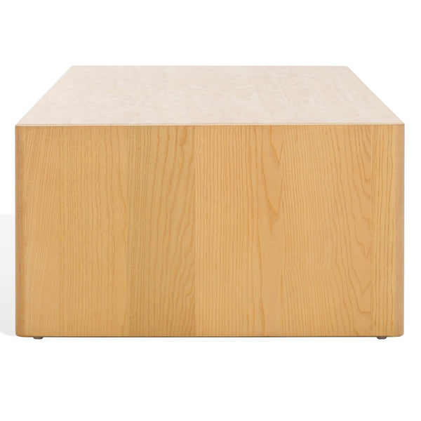 Safavieh BELLAROSE Travertine Coffee Table – Elegant Organic Design with Curved Ashwood Legs, 59" Wide SFV7228A