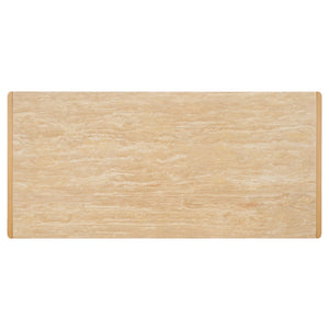 Safavieh BELLAROSE Travertine Coffee Table – Elegant Organic Design with Curved Ashwood Legs, 59" Wide SFV7228A