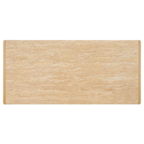 Safavieh BELLAROSE Travertine Coffee Table – Elegant Organic Design with Curved Ashwood Legs, 59" Wide SFV7228A
