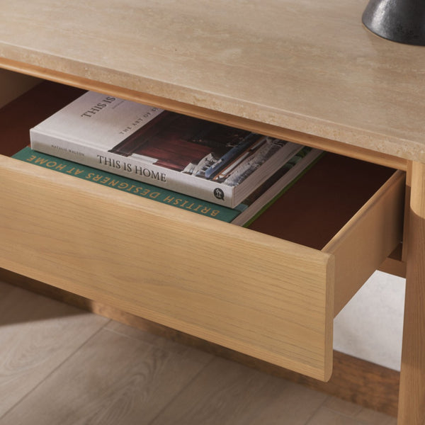 Safavieh BELLAROSE Console Table - Natural Travertine with Drawers for Stylish Entryway & Living Space Decor SFV7230A