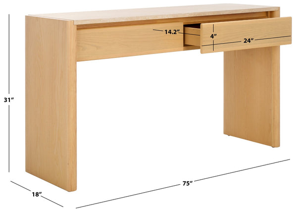 Safavieh BELLAROSE Console Table - Natural Travertine with Drawers for Stylish Entryway & Living Space Decor SFV7230A