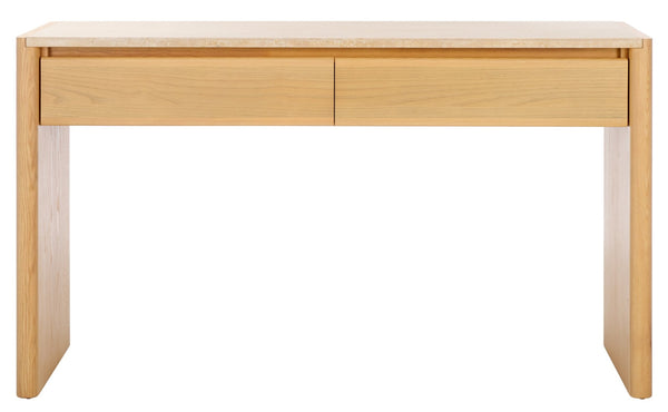 Safavieh BELLAROSE Console Table - Natural Travertine with Drawers for Stylish Entryway & Living Space Decor SFV7230A