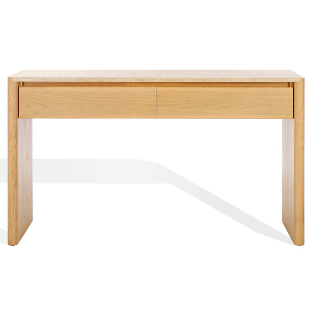 Safavieh BELLAROSE Console Table - Natural Travertine with Drawers for Stylish Entryway & Living Space Decor SFV7230A