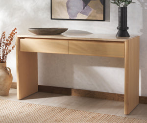 Safavieh BELLAROSE Console Table - Natural Travertine with Drawers for Stylish Entryway & Living Space Decor SFV7230A