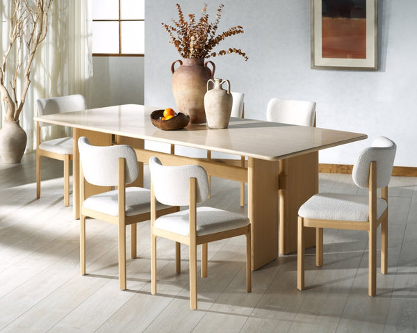 Safavieh TRYSTAN Bouclé Dining Chair - Cozy Scandinavian Elegance in Ivory with Natural Beechwood Frame SFV7233A-SET2