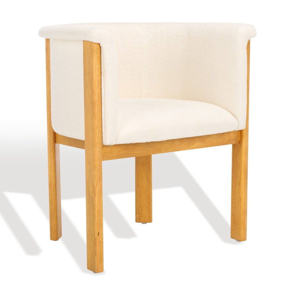 Safavieh KATEMARIE Boucle Arm Chair - Ivory Upholstered Elegance with Natural Beechwood Legs for Comfort SFV7235A