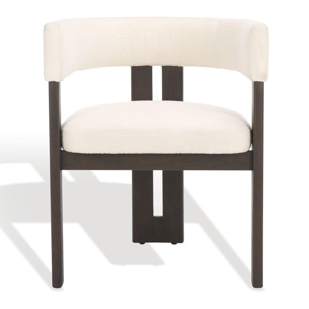 Safavieh FLORABELLE Modern Ivory Boucle Armchair with Dark Brown Oak Legs for Stylish Dining Comfort SFV7236A