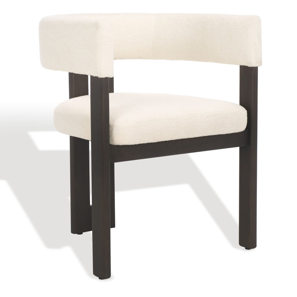 Safavieh FLORABELLE Modern Ivory Boucle Armchair with Dark Brown Oak Legs for Stylish Dining Comfort SFV7236A