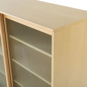 Safavieh Kaybella Glass Door Chest - Natural Finish, Contemporary Design, Durable Solid Wood Storage Solution Natural 1% Metal,22% Tempered Glass,9% Cork Veneer,30% Manufactured Wood,20% Plywood,18% Wood Sfv7240a