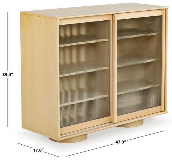 Safavieh Kaybella Glass Door Chest - Natural Finish, Contemporary Design, Durable Solid Wood Storage Solution Natural 1% Metal,22% Tempered Glass,9% Cork Veneer,30% Manufactured Wood,20% Plywood,18% Wood Sfv7240a