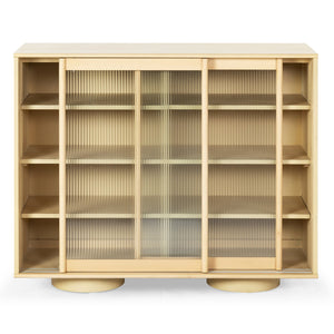 Safavieh Kaybella Glass Door Chest - Natural Finish, Contemporary Design, Durable Solid Wood Storage Solution Natural 1% Metal,22% Tempered Glass,9% Cork Veneer,30% Manufactured Wood,20% Plywood,18% Wood Sfv7240a